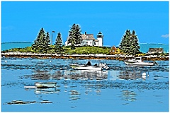 Boats Moored Around Pumpkin Island Light -Digital Painting